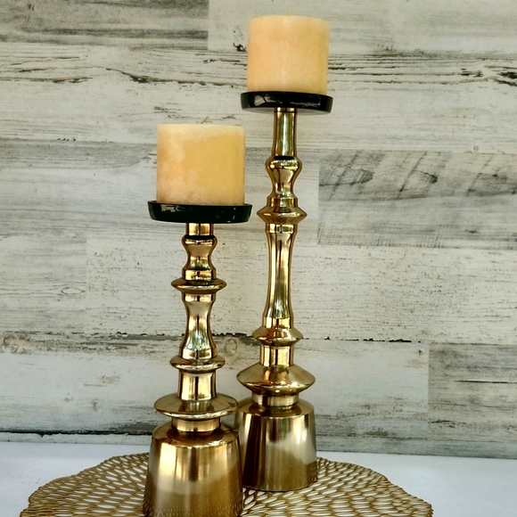 SCOTT LIVING BRASS TALL CANDLE HOLDERS - Picture 11 of 12
